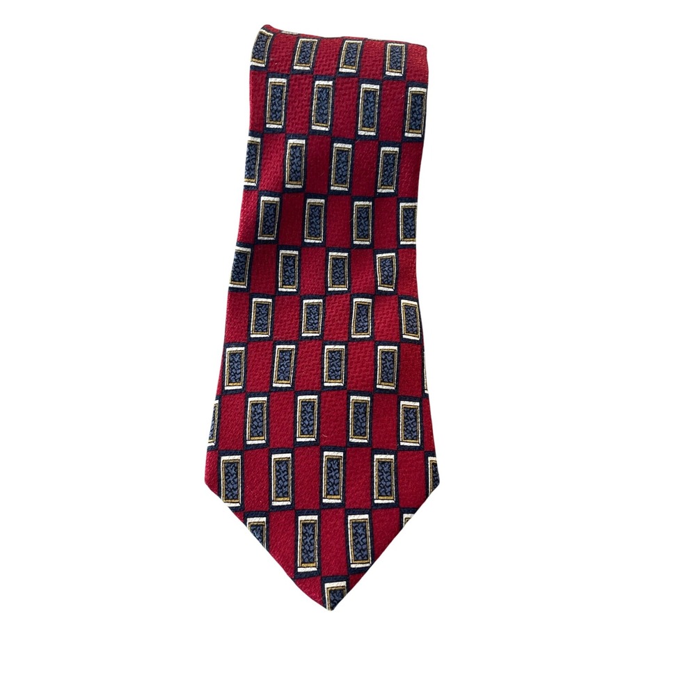 Barbara Blank New York Red Geometric Silk‎ Necktie Handmade USA Mens X-Long